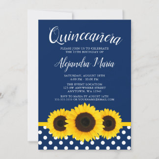 Country Sunflower Navy Blue Quinceanera Einladung