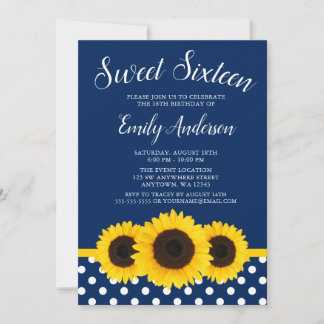 Country Sunflower Navy Blue Sweet 16 Einladungen
