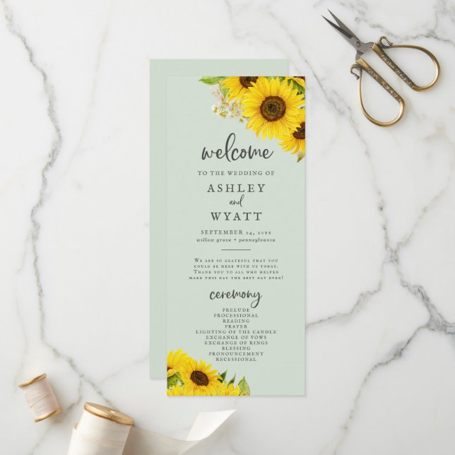 Country Sunflower | Prämienhochzeitsprogramm Programm (Vorderseite/Rückseite Beispiel)