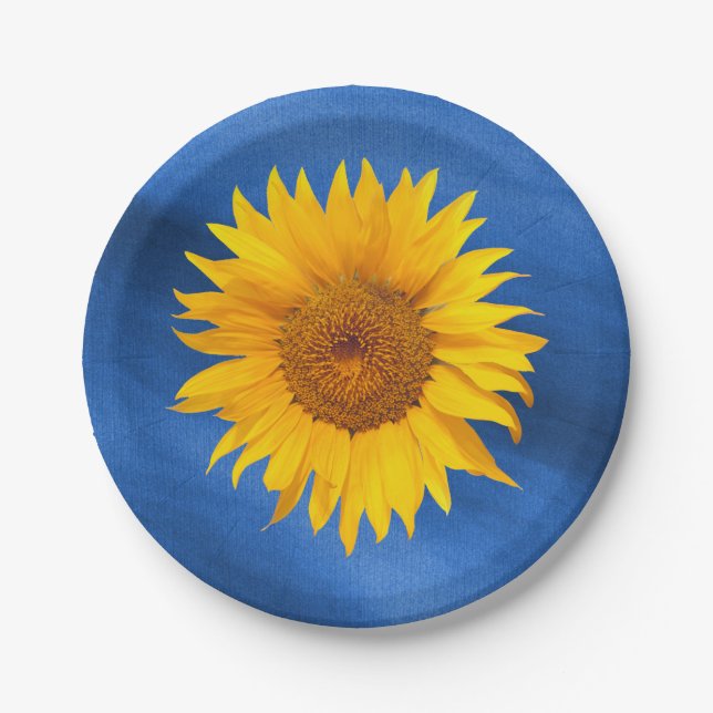 Country Sunflower Royal Blue Summer Wedge Pappteller (Vorderseite)