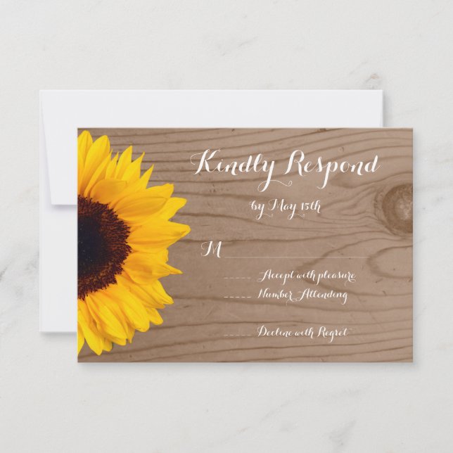 Country Sunflower Rustic Wood Wedding RSVP Cards (Vorderseite)