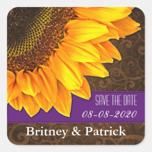 Country Sunflower Save the Date Hochzeitsticker Quadratischer Aufkleber