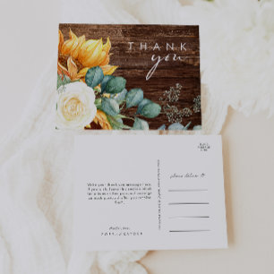 Country Sunflower Script Wood Wedding Vielen Dan Postkarte