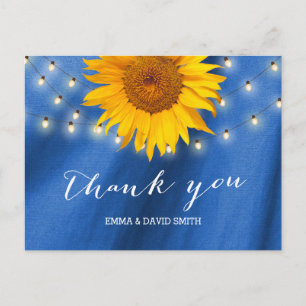 Country Sunflower & String Lights Blue Vielen Dank Postkarte