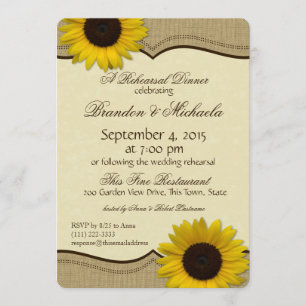 Country Sunflower und Burlap Probe Dinner Einladung
