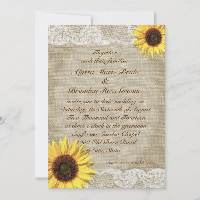 Country Sunflower und Lace Einladung (Vorderseite)