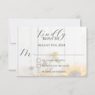 Country Sunflower und Rustic Barn Wood Wedding RSVP Karte