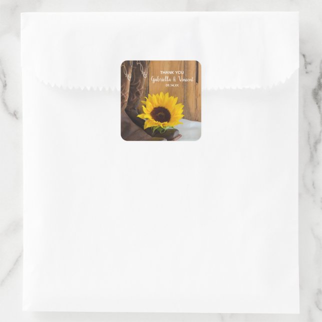 Country Sunflower Wedding Vielen Dank für Ihre Unt Quadratischer Aufkleber (Tasche)
