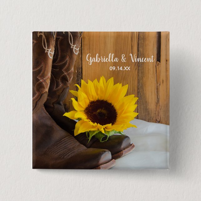 Country Sunflower Western Hochzeit Button (Vorderseite)