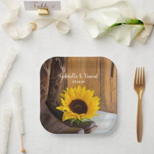 Country Sunflower Western Wedding Pappteller