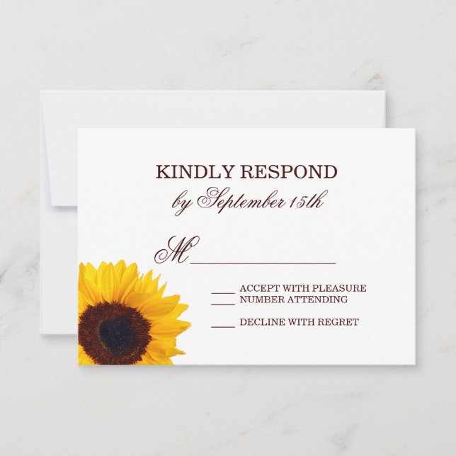 Country Sunflower White Wedding RSVP Cards (Vorderseite)