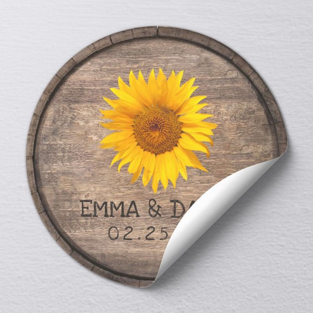 Country Sunflower Wine Barrel Wedding Danke Runder Aufkleber (Von Creator hochgeladen)