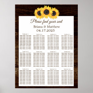 Country Sunflower Wood Wedding Chart Poster