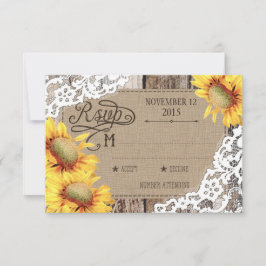 Country Sunflower Woods Lace Rustic RSVP Card