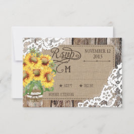 Country Sunflower Woods Lace Rustic RSVP Card Karte