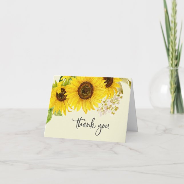 Country Sunflower | Yellow Wedding Danke Card (Vorderseite)
