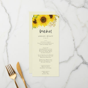 Country Sunflower Yellow Wedding Dinner Menu Menükarte