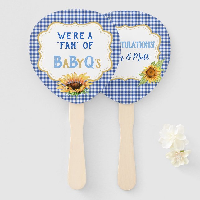 Country Sunflowers Blue Gingham Karo BabyQ Fächer (Vorne und Hinten)