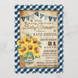 Country Sunflowers Gingham Karo Boy Baby Shower Einladung