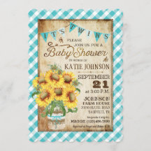 Country Sunflowers Gingham Karo Twins Baby Dusche