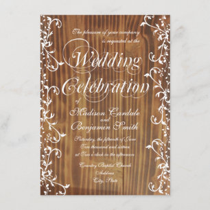 Country Swirl Rustic Wood Wedding Einladungen