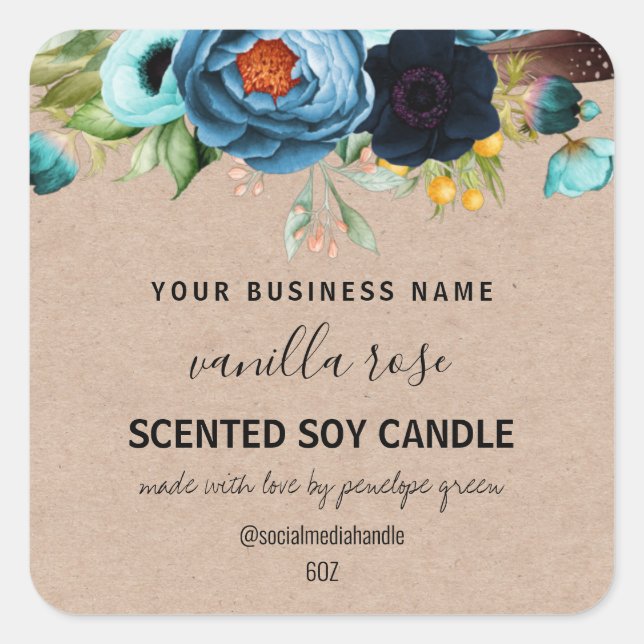 Country Themed Soy Candle Labels Quadratischer Aufkleber (Vorderseite)