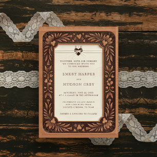 Country Tooled Leather Western Sweethearts Wedding Einladung