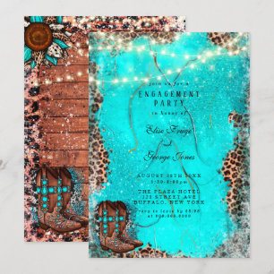Country Turquoise Cowboy Boost Engagement Party Einladung