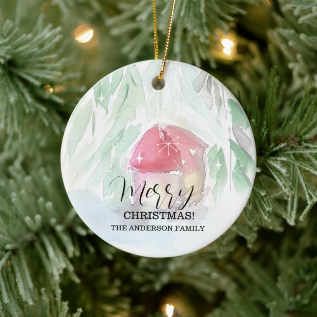 Country Village Weißes Weihnachten Keramik Ornament (Baum)