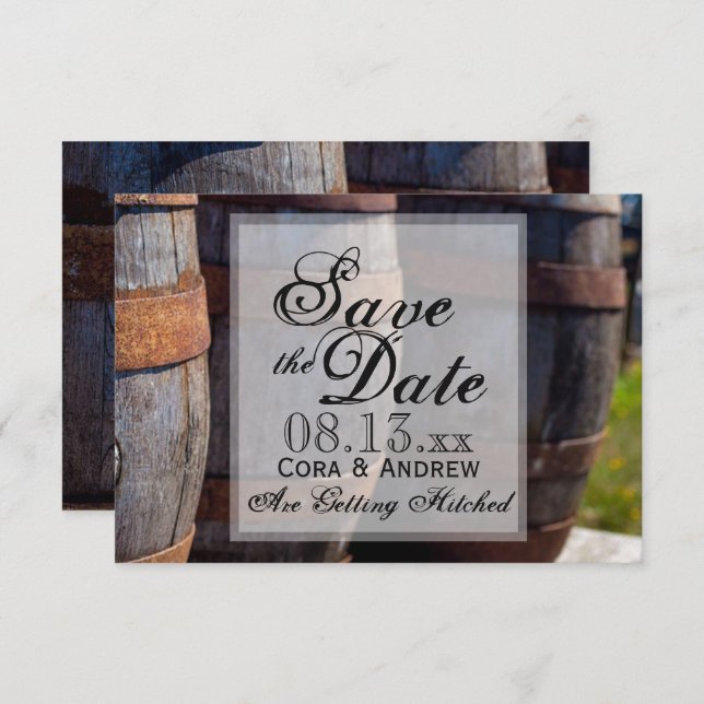 Country Vineyard & Rustic Wine Barrel Wedding Einladung (Vorne/Hinten)
