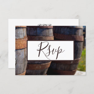 Country Vineyard & Rustic Wine Barrel Wedding RSVP Einladung