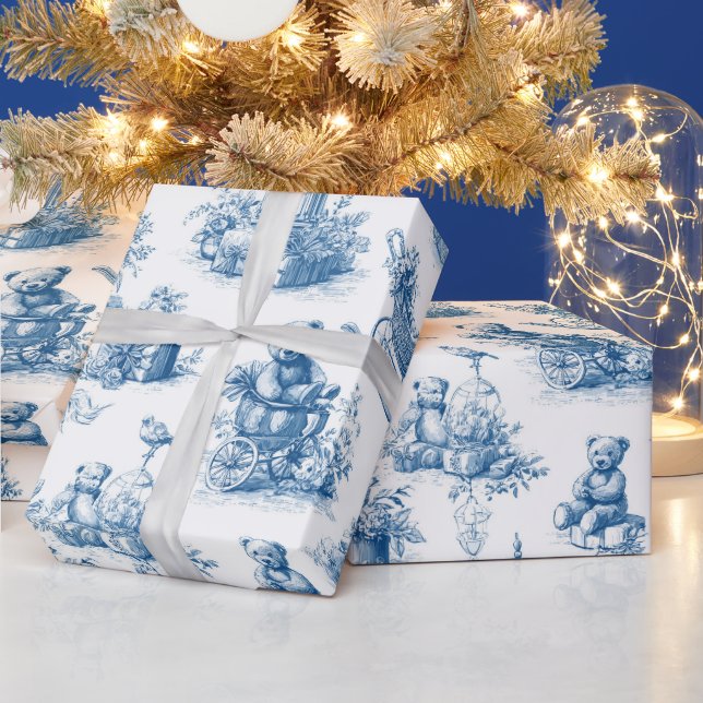 Country Vintage Christmas Toile de Jouy Blue Geschenkpapier (Feiertage)