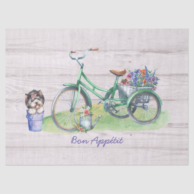 Country Watercolor Bicycle, Blume & Niedlich Yorki Seidenpapier (Vorderseite)