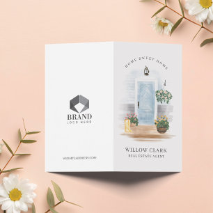 Country Watercolor Blue Door Real Estate Agent Visitenkarten