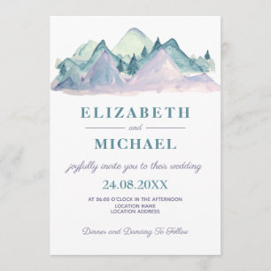 Country Watercolor Blue Mountain Foto Hochzeit Einladung