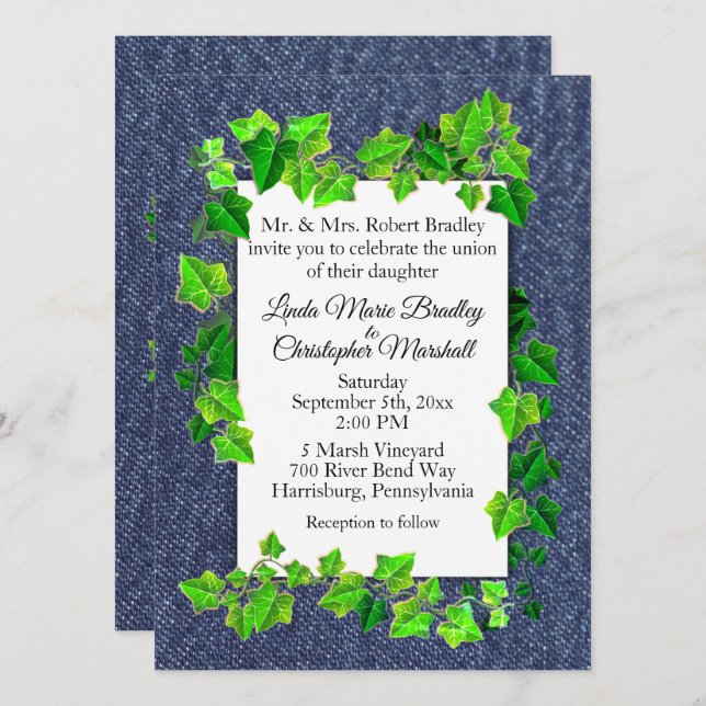 Country Wedding Denim Vines Einladung (Vorne/Hinten)