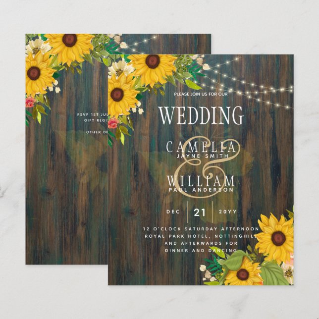 Country Wedding Rustic Holz Sonnenblumen Lichter I (Vorne/Hinten)