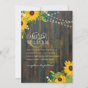 Country Wedding Rustic Holz Sonnenblumen Lichter I Einladung