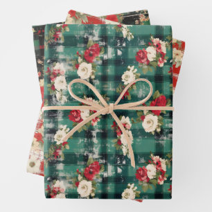 Country Weihnachten Kariert Florals erschüttert Geschenkpapier Set