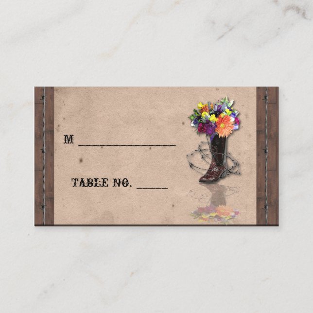 Country Western Barbed Wire Hochzeit Platzkarten (Vorderseite)