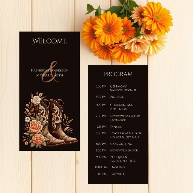 Country Western Blume mit Cowboy Boots (Country Western-Flowers with Cowboy Boots-Wedding Program)
