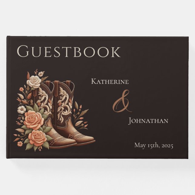 Country Western Blume mit Cowboy Boots Gästebuch (Vorderseite)
