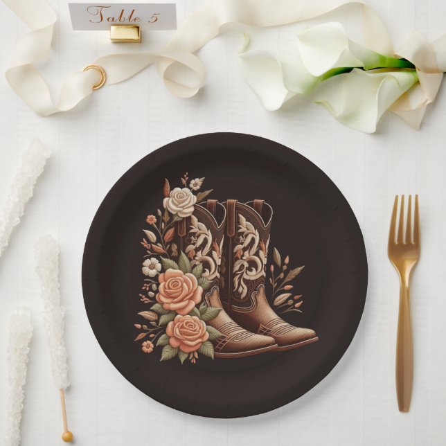 Country Western Blume mit Cowboy Boots Pappteller (Hochzeit)