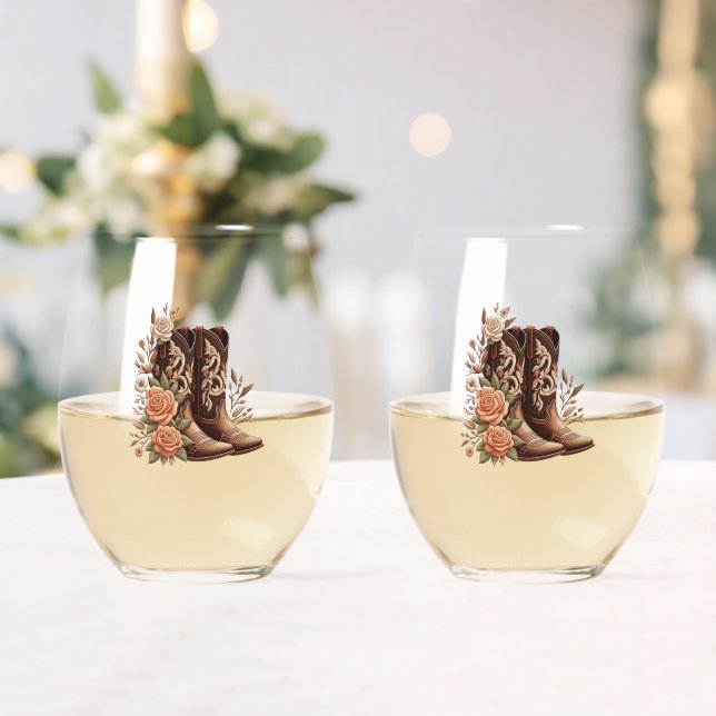 Country Western Blume mit Cowboy Boots Weinglas Ohne Stiel (Insitu (Hochzeit))