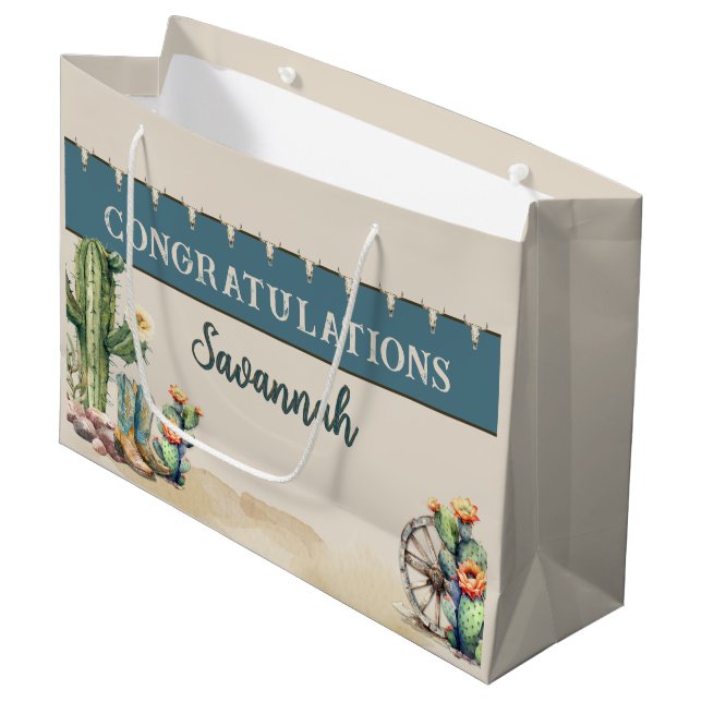 Country Western Cactus Boots Personalisiert Große Geschenktüte (Vorderseite Schrägansicht)