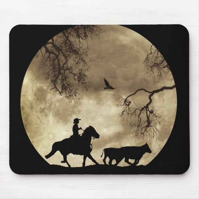 Country Western Cowboy Big Moon Reiten Mousepad (Vorne)