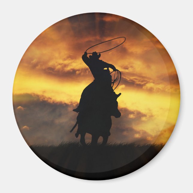 Country Western Cowboy Roping from Horse Magnet (Vorne)