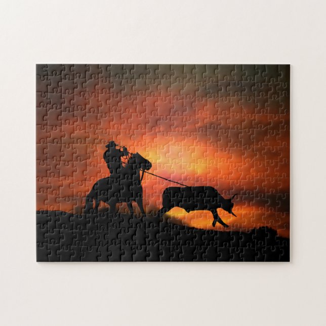 Country Western Cowboy Roping mit Pferd Puzzle (Horizontal)