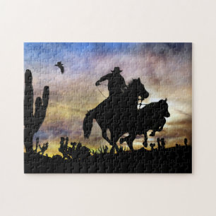 Country Western Cowboy Roping Steer Puzzle