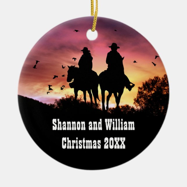 Country Western Cowboy und Cowgirl Romantik Keramik Ornament (Vorne)